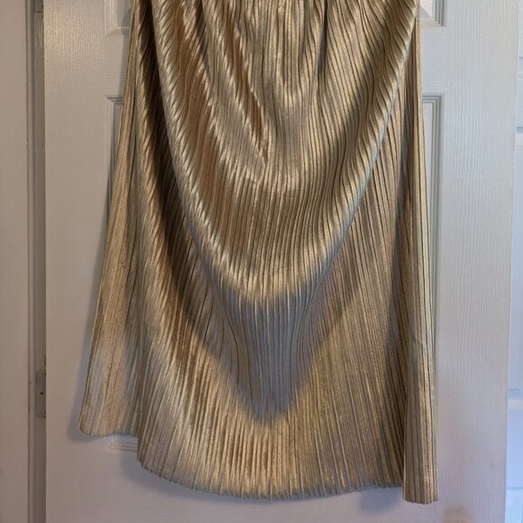 Vintage Gold Pleated Skirt Midi Length - Picture 2 of 5